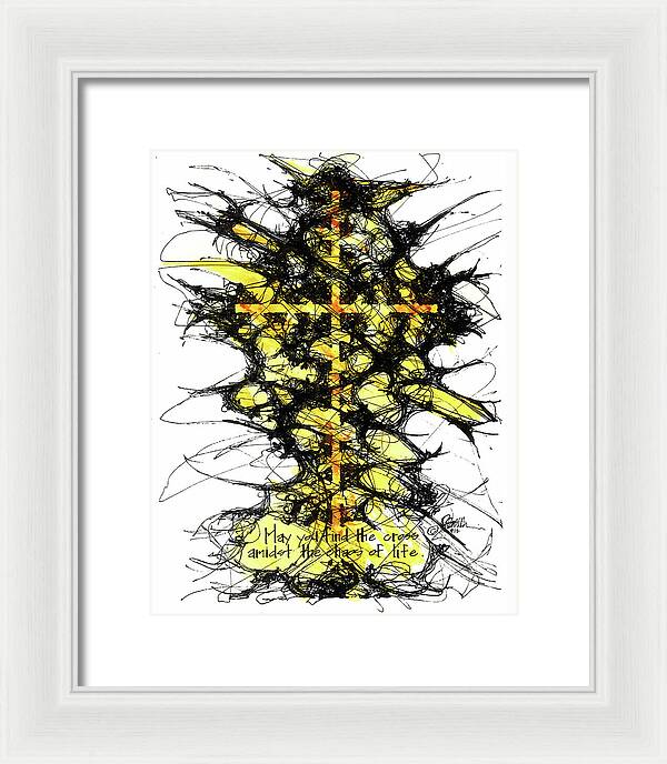 Chaos Order Cross 12 - Luminous Yellow - Framed Print