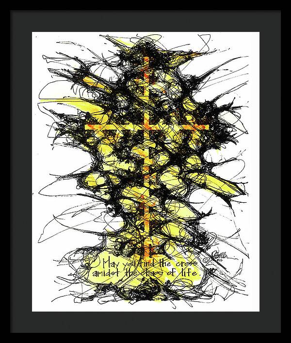 Chaos Order Cross 12 - Luminous Yellow - Framed Print