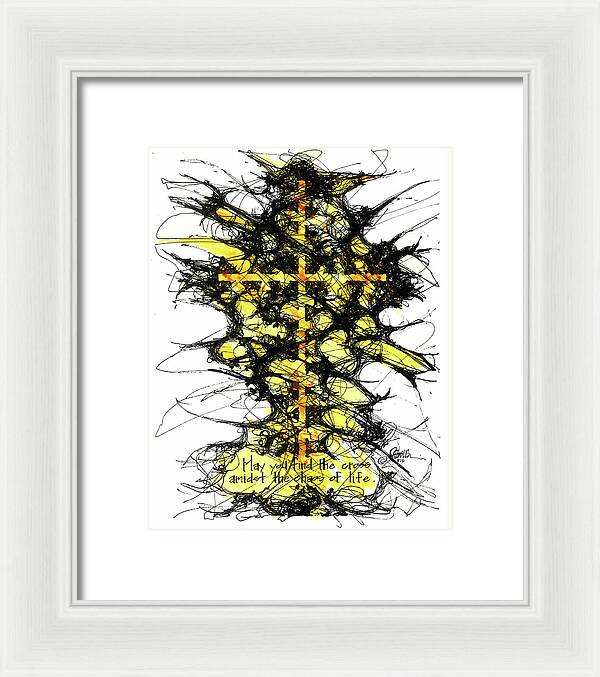 Chaos Order Cross 12 - Luminous Yellow - Framed Print