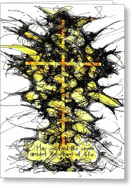 Chaos Order Cross 12 - Luminous Yellow - Greeting Card