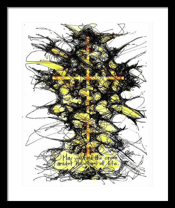 Chaos Order Cross 12 - Luminous Yellow - Framed Print