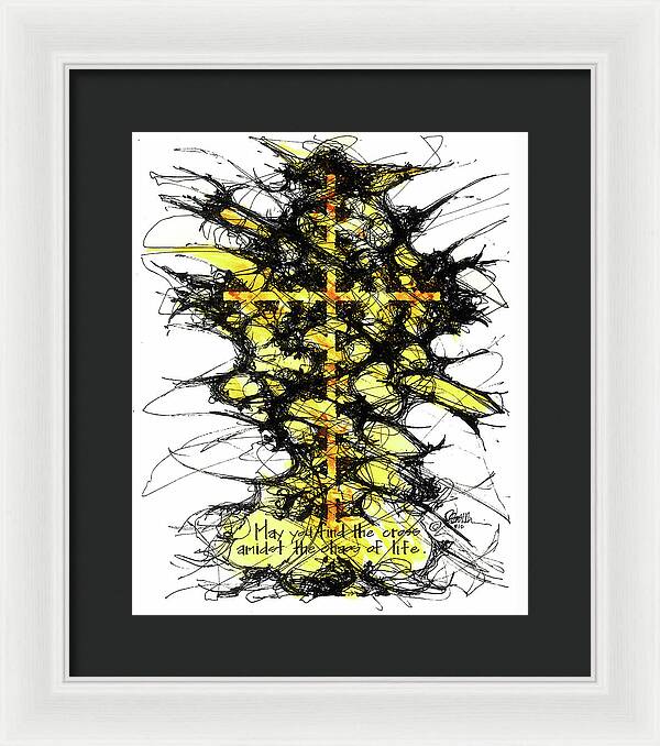 Chaos Order Cross 12 - Luminous Yellow - Framed Print