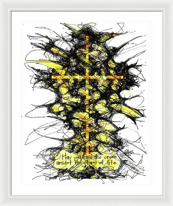 Chaos Order Cross 12 - Luminous Yellow - Framed Print
