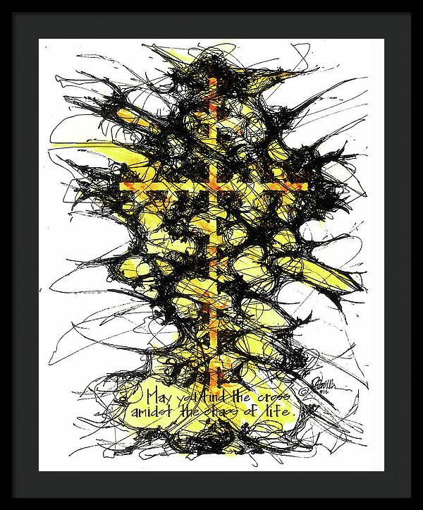 Chaos Order Cross 12 - Luminous Yellow - Framed Print