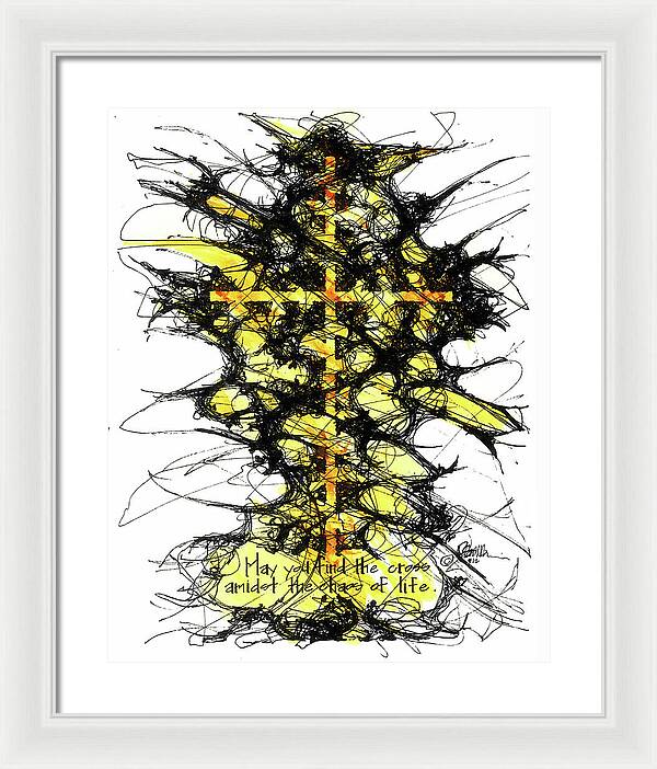 Chaos Order Cross 12 - Luminous Yellow - Framed Print