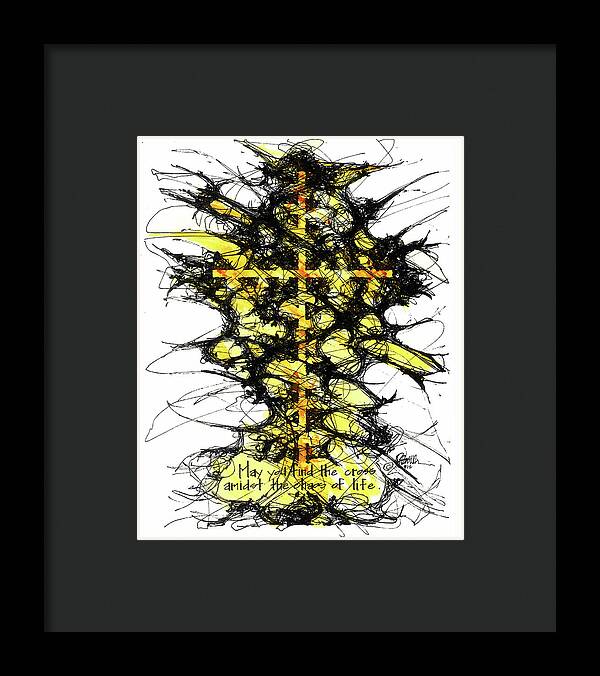 Chaos Order Cross 12 - Luminous Yellow - Framed Print