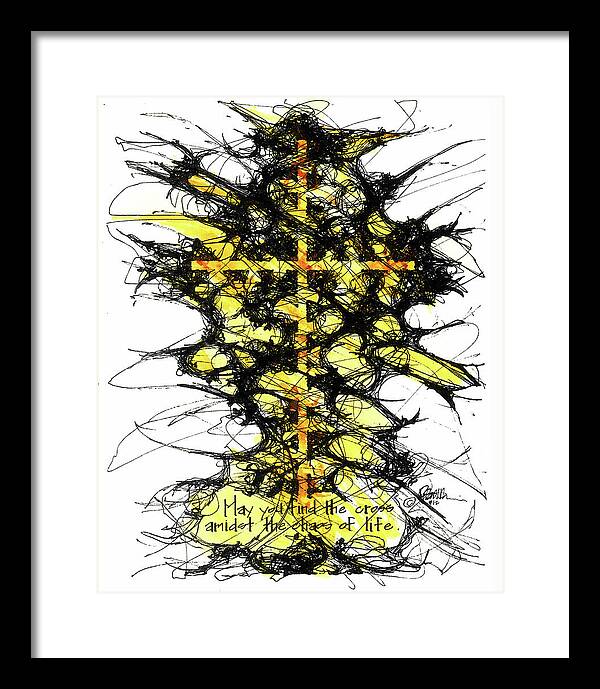 Chaos Order Cross 12 - Luminous Yellow - Framed Print