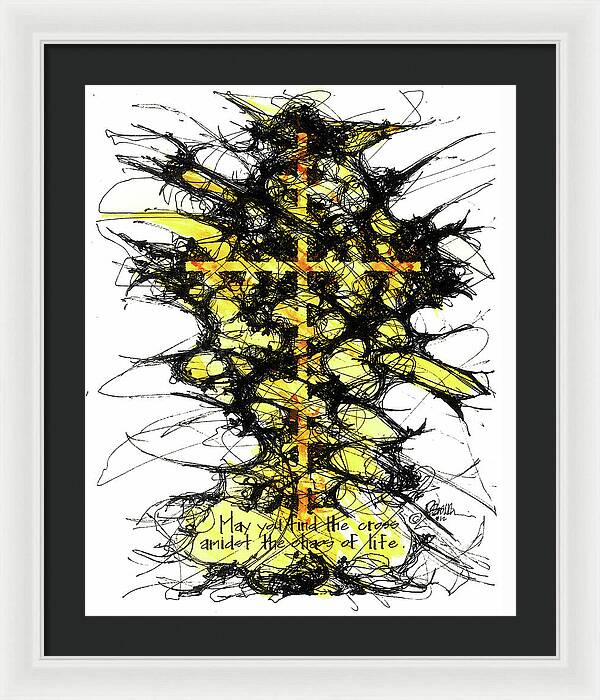 Chaos Order Cross 12 - Luminous Yellow - Framed Print