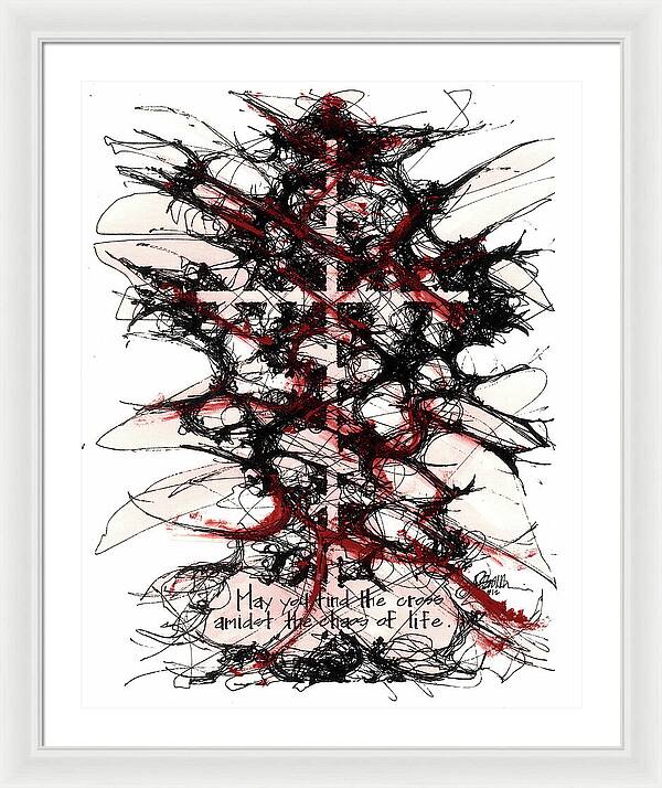 Chaos Order Cross 12 - Sorrowful Red - Framed Print