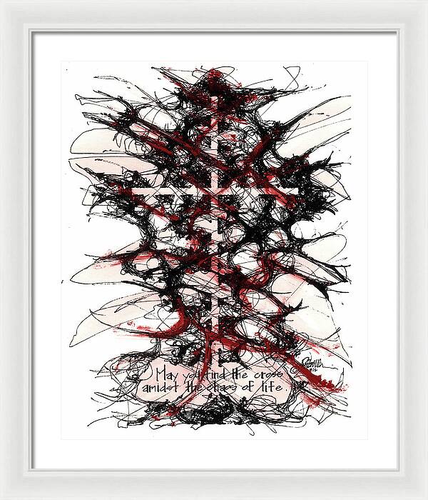 Chaos Order Cross 12 - Sorrowful Red - Framed Print