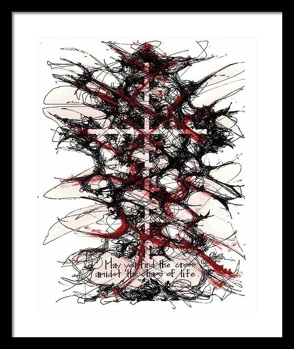 Chaos Order Cross 12 - Sorrowful Red - Framed Print