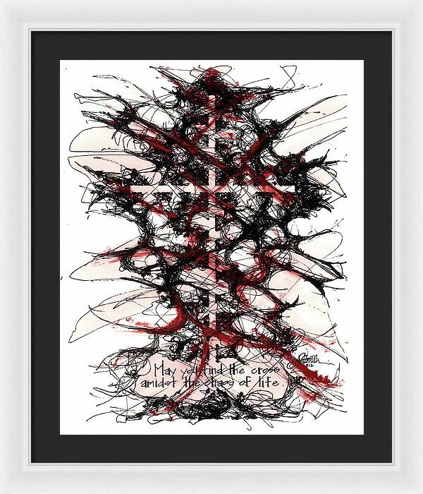 Chaos Order Cross 12 - Sorrowful Red - Framed Print