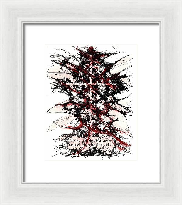 Chaos Order Cross 12 - Sorrowful Red - Framed Print
