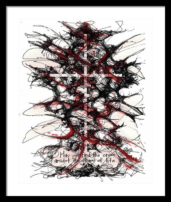 Chaos Order Cross 12 - Sorrowful Red - Framed Print