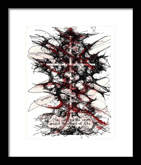 Chaos Order Cross 12 - Sorrowful Red - Framed Print