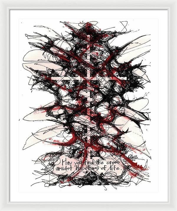 Chaos Order Cross 12 - Sorrowful Red - Framed Print