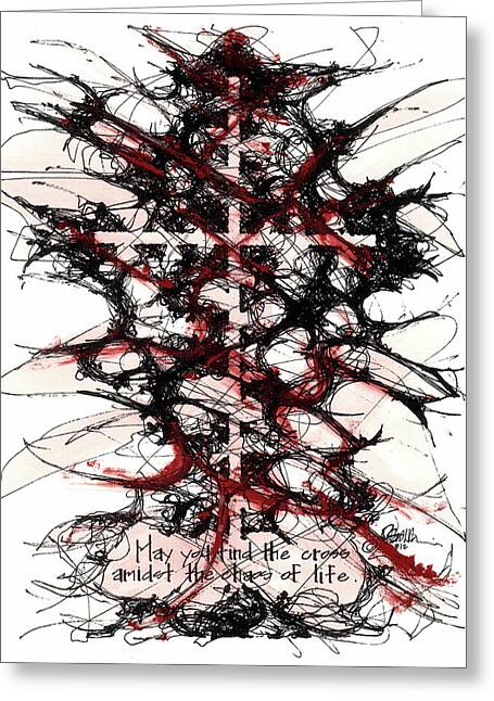 Chaos Order Cross 12 - Sorrowful Red - Greeting Card