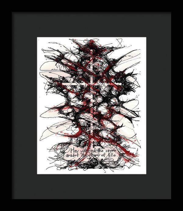 Chaos Order Cross 12 - Sorrowful Red - Framed Print