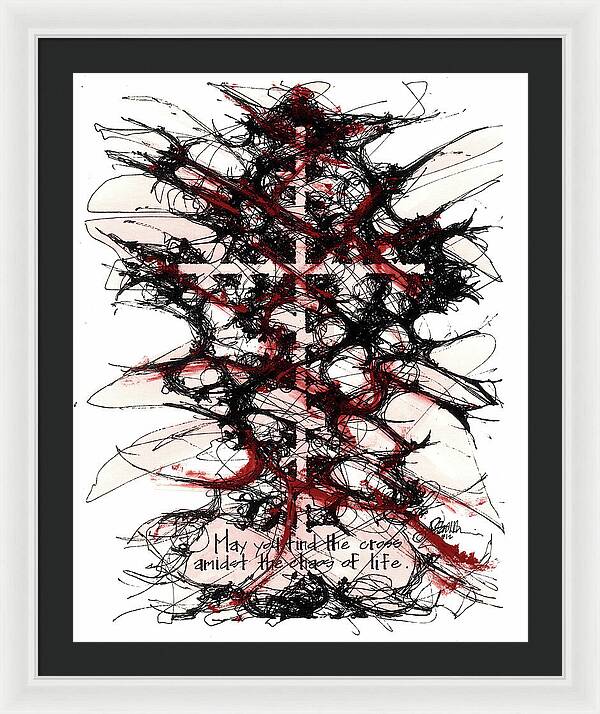 Chaos Order Cross 12 - Sorrowful Red - Framed Print