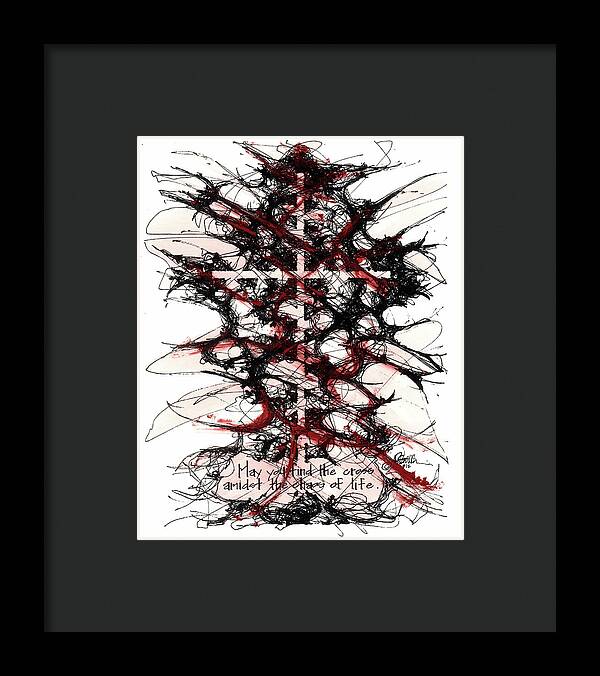 Chaos Order Cross 12 - Sorrowful Red - Framed Print