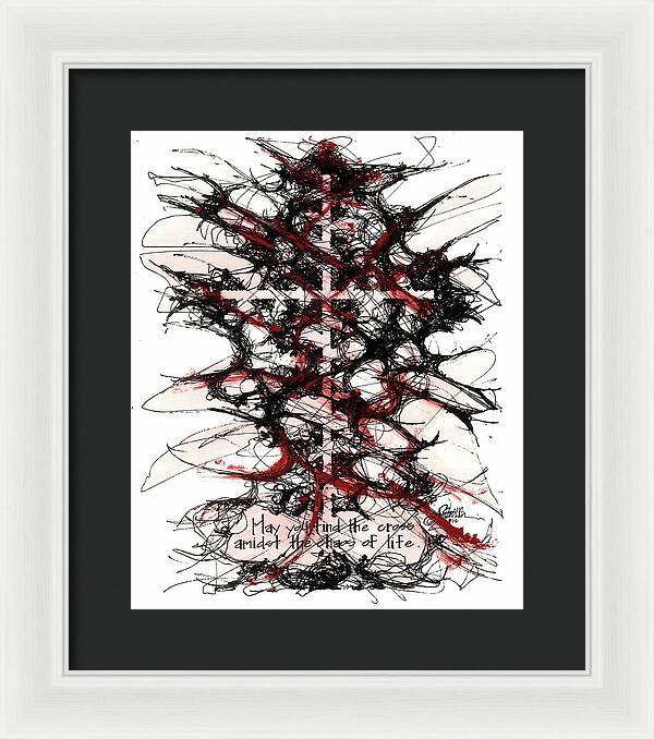 Chaos Order Cross 12 - Sorrowful Red - Framed Print