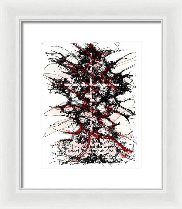 Chaos Order Cross 12 - Sorrowful Red - Framed Print