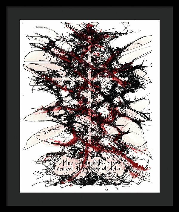 Chaos Order Cross 12 - Sorrowful Red - Framed Print