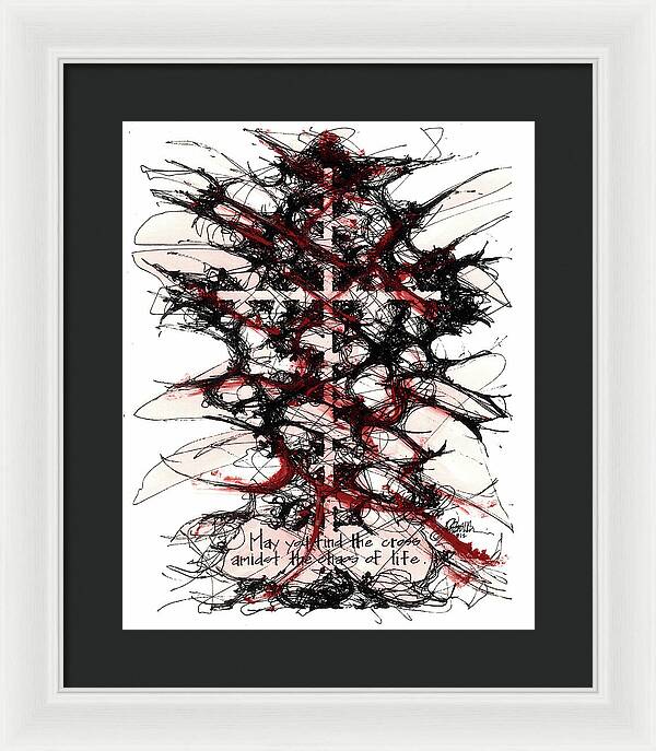 Chaos Order Cross 12 - Sorrowful Red - Framed Print