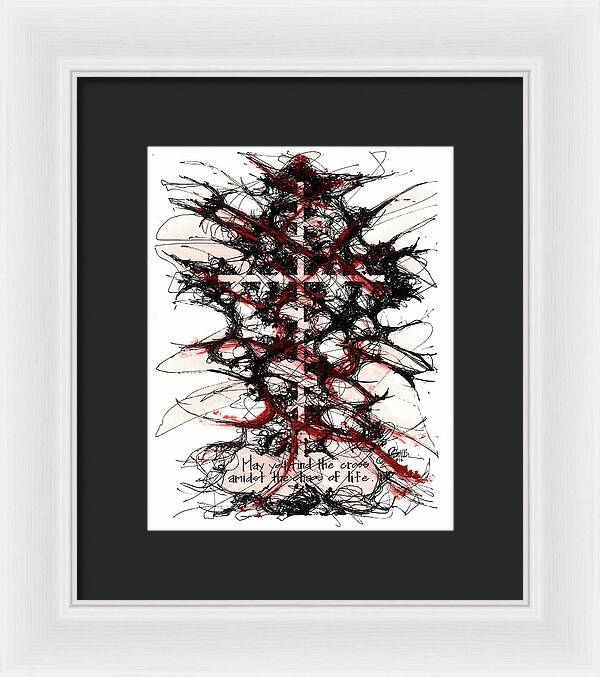 Chaos Order Cross 12 - Sorrowful Red - Framed Print