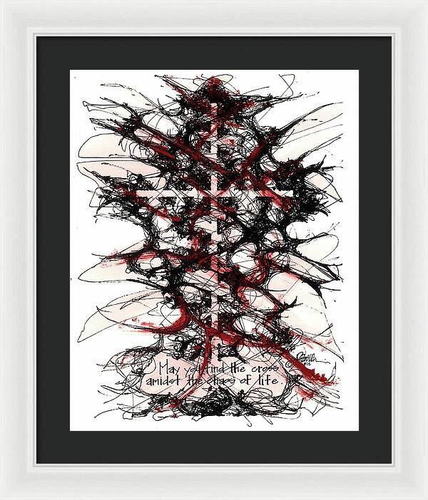 Chaos Order Cross 12 - Sorrowful Red - Framed Print