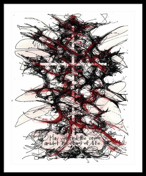 Chaos Order Cross 12 - Sorrowful Red - Framed Print