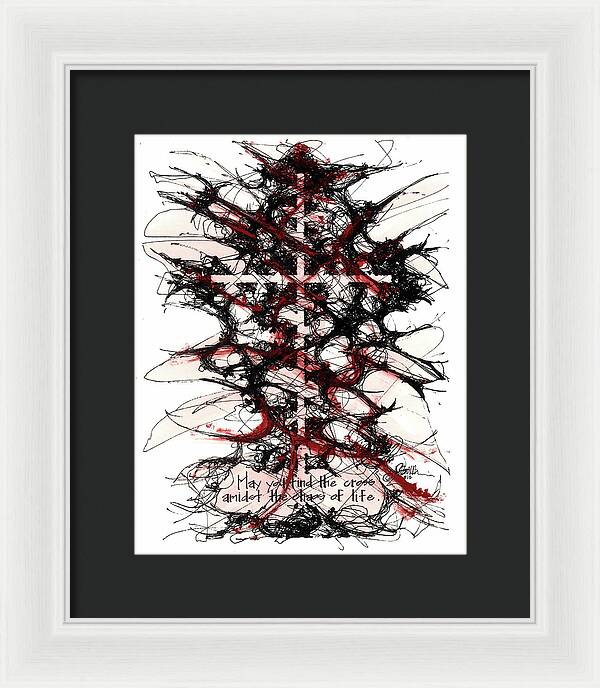Chaos Order Cross 12 - Sorrowful Red - Framed Print