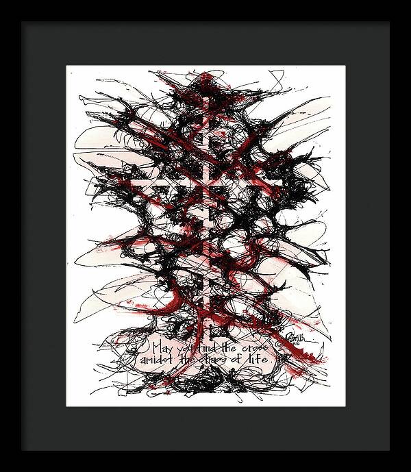 Chaos Order Cross 12 - Sorrowful Red - Framed Print
