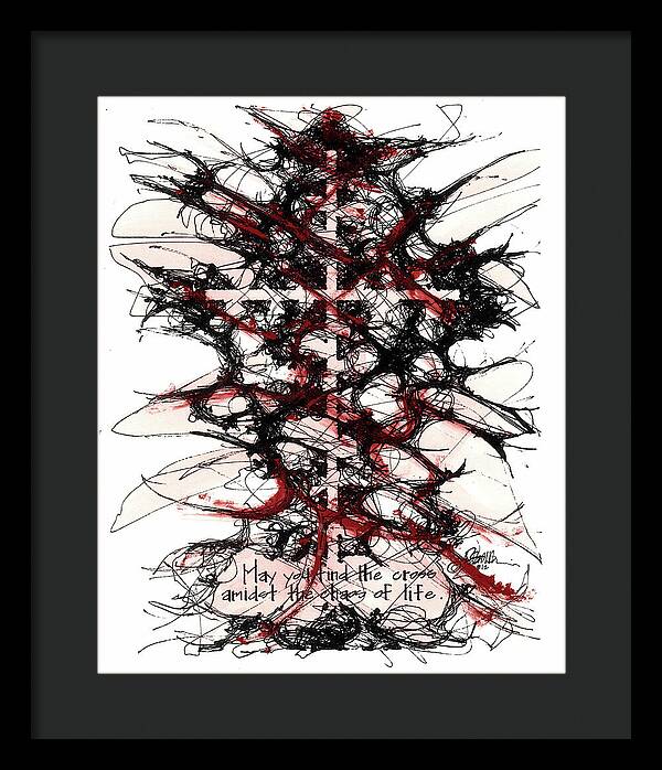 Chaos Order Cross 12 - Sorrowful Red - Framed Print
