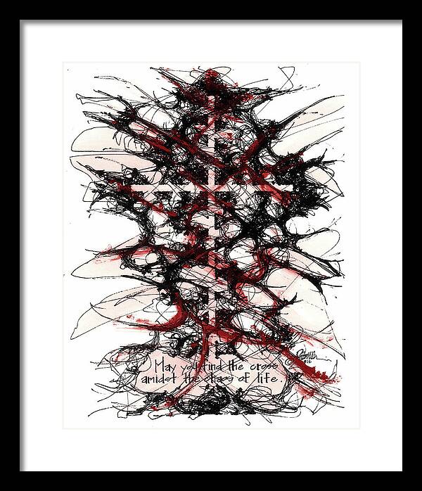 Chaos Order Cross 12 - Sorrowful Red - Framed Print