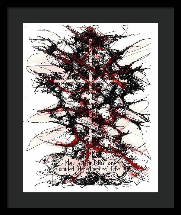 Chaos Order Cross 12 - Sorrowful Red - Framed Print