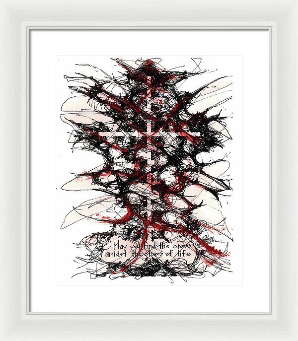Chaos Order Cross 12 - Sorrowful Red - Framed Print