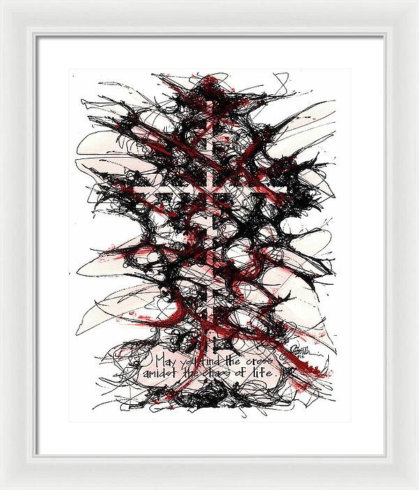 Chaos Order Cross 12 - Sorrowful Red - Framed Print
