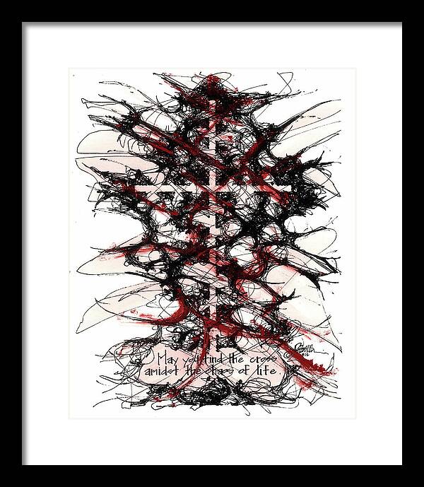 Chaos Order Cross 12 - Sorrowful Red - Framed Print