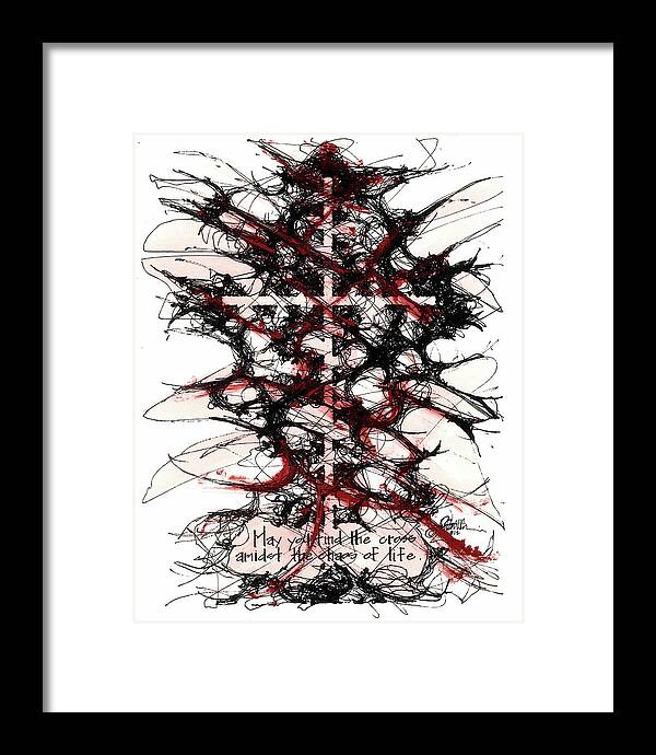 Chaos Order Cross 12 - Sorrowful Red - Framed Print