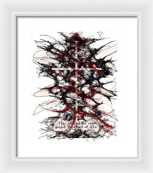 Chaos Order Cross 12 - Sorrowful Red - Framed Print