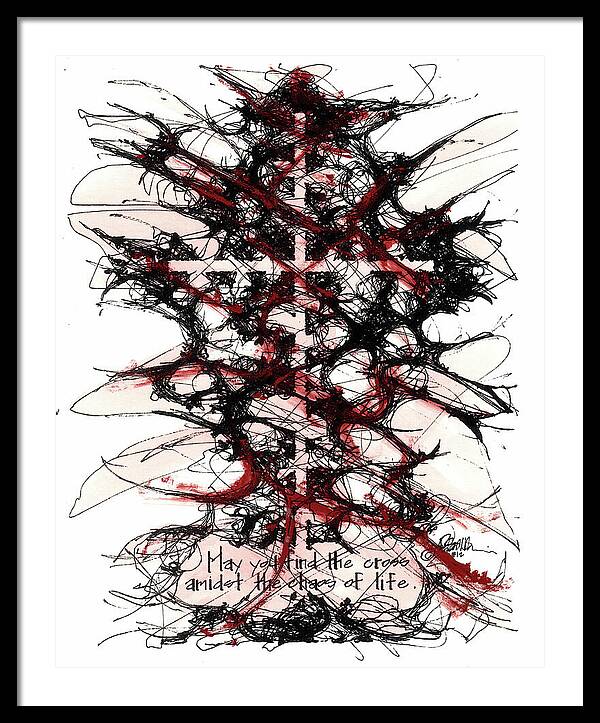 Chaos Order Cross 12 - Sorrowful Red - Framed Print