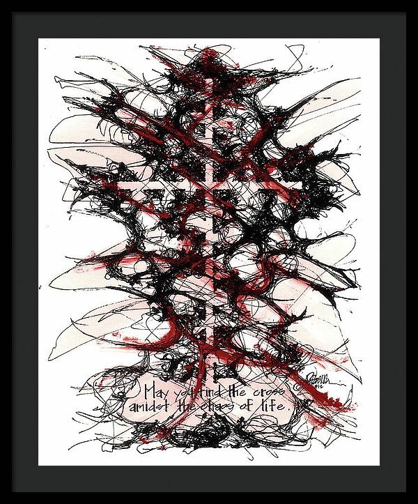 Chaos Order Cross 12 - Sorrowful Red - Framed Print