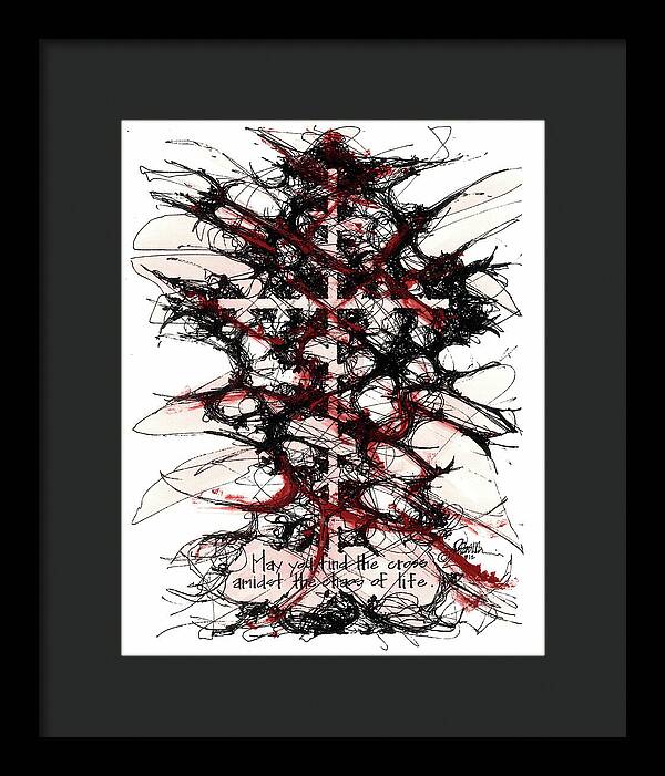Chaos Order Cross 12 - Sorrowful Red - Framed Print
