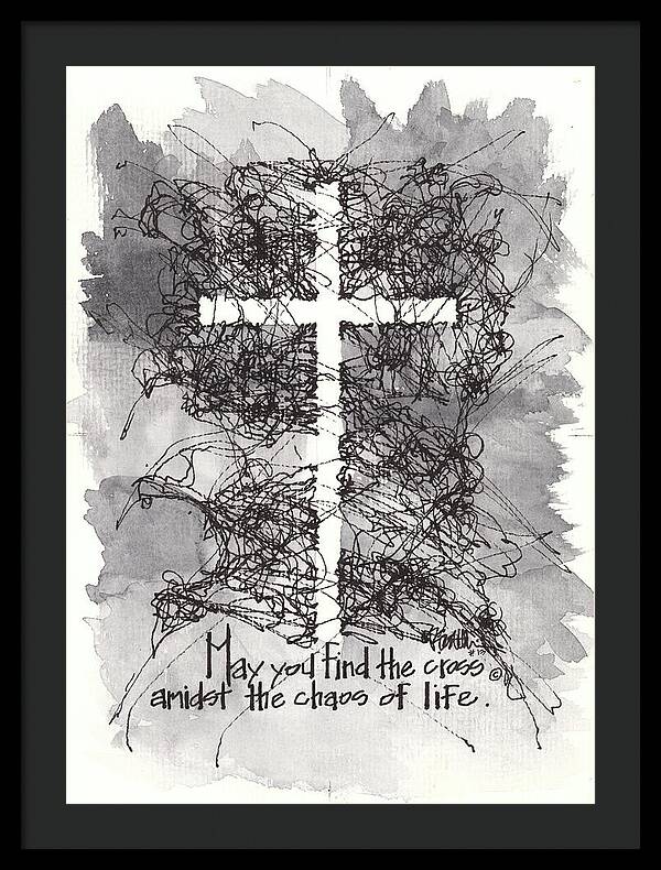 Chaos Order Cross 13 - Black and White - Framed Print