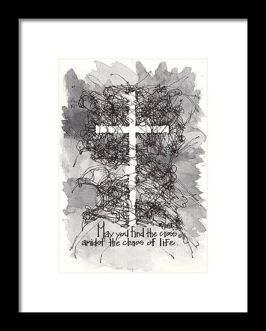 Chaos Order Cross 13 - Black and White - Framed Print