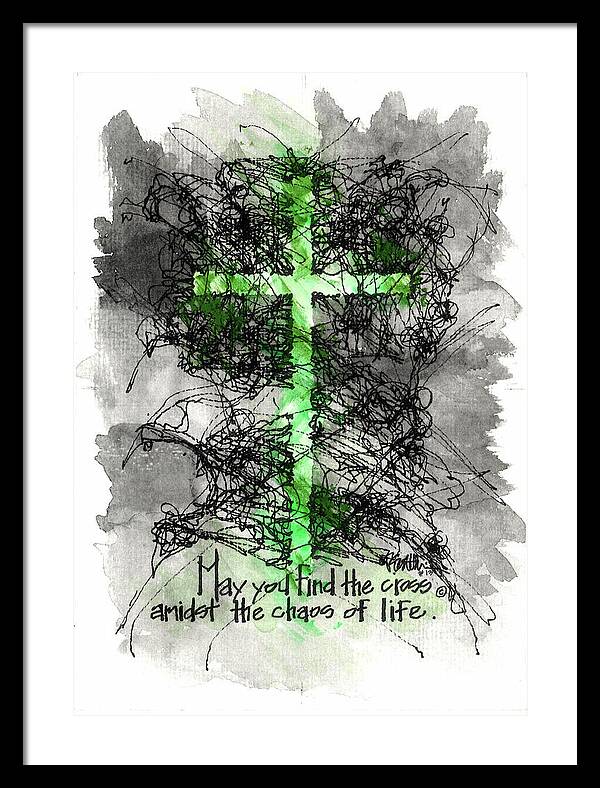 Chaos Order Cross 13 - Joyful Green - Framed Print