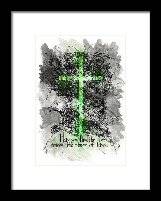 Chaos Order Cross 13 - Joyful Green - Framed Print
