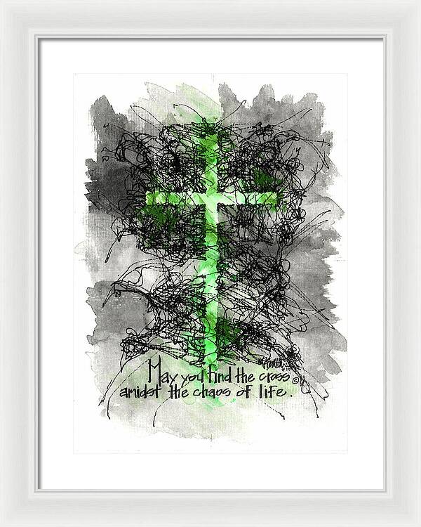 Chaos Order Cross 13 - Joyful Green - Framed Print