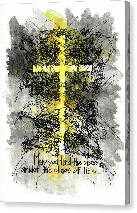 Chaos Order Cross 13 - Luminous Yellow - Canvas Print